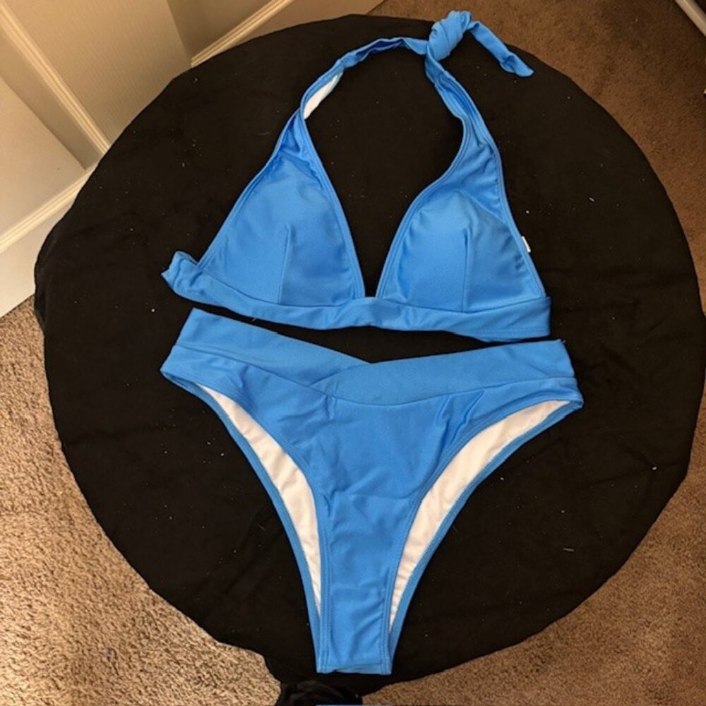 NEW Women's Blue Bikini Set, Two Piece Swimsuits Sexy Adjustable Halter Top SZ S